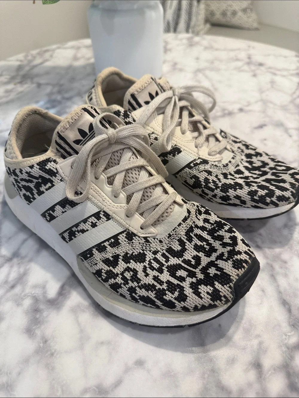 adidas Women’s Cream & Black Knit Leopard-Print Running Shoes
